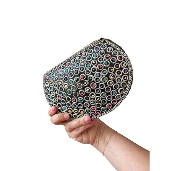 Ramla Women's Multicolor Atom Moroccan Mosaic Stone Crossbody Clutch - Picture 10 of 11